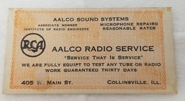 Advertising Card Aalco Radio Service RCA Collinsville Illinois 1940 - $18.95