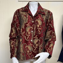 DB Sport Tapestry Velvet Jacket Womens M Ruby Gold Blazer Embroidery Vin... - $68.14