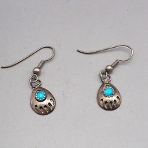 Color Plata Turquesa Pendientes Largos Vintage - £32.32 GBP