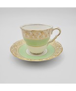 Royal Stafford China Cup and Saucer- Green With Gold Fillagree - $761.39 MXN