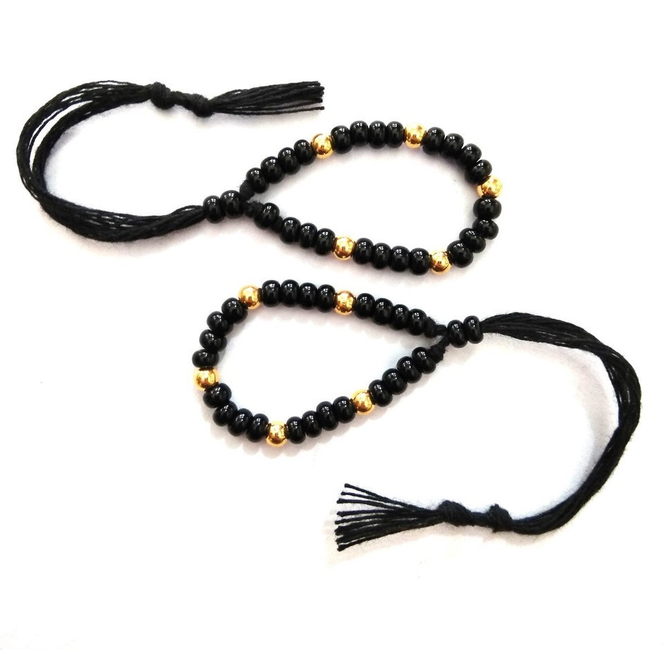 22k Real Gold &amp; Black Beads bracelet new born baby toddler Evil eye prot... - $225.93