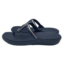 Crocs Sanrah Metal Block Flat Flip Flop Sandals Navy Blue Silver Womens ... - $44.54