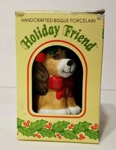 Porcelain Bell: Vintage Holiday Friend Christmas DOG Ornament Bisque HandPainted - £7.96 GBP