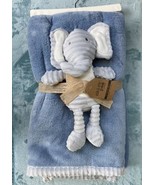 New Chick Pea Blue Baby Blanket Set Gray Ribbed Plush Elephant Toy 30&quot; x... - £43.29 GBP