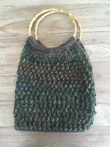 Vintage Boutique Hand Made Bamboo Handle Thick Yarn Knitting Hobo Purse Bag - £31.87 GBP