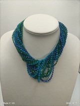 Vintage 1930&#39;s - 50&#39;s Celluloid Fused Beaded Green And Blue Necklace Estate - £27.25 GBP