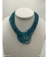 Vintage 1930&#39;s - 50&#39;s Celluloid Fused Beaded Green And Blue Necklace Estate - £27.59 GBP