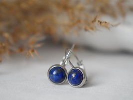 Small Blue Lapis Lazuli Earrings Dangle Silver, Minimalist, Gemstone, Lever back - £25.84 GBP