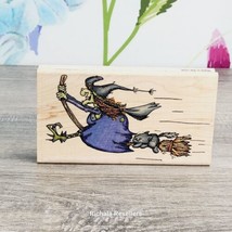 Whipper Snapper Designs Hitchin A Ride Witch Halloween Wood Mounted Rubber Stamp - £27.98 GBP