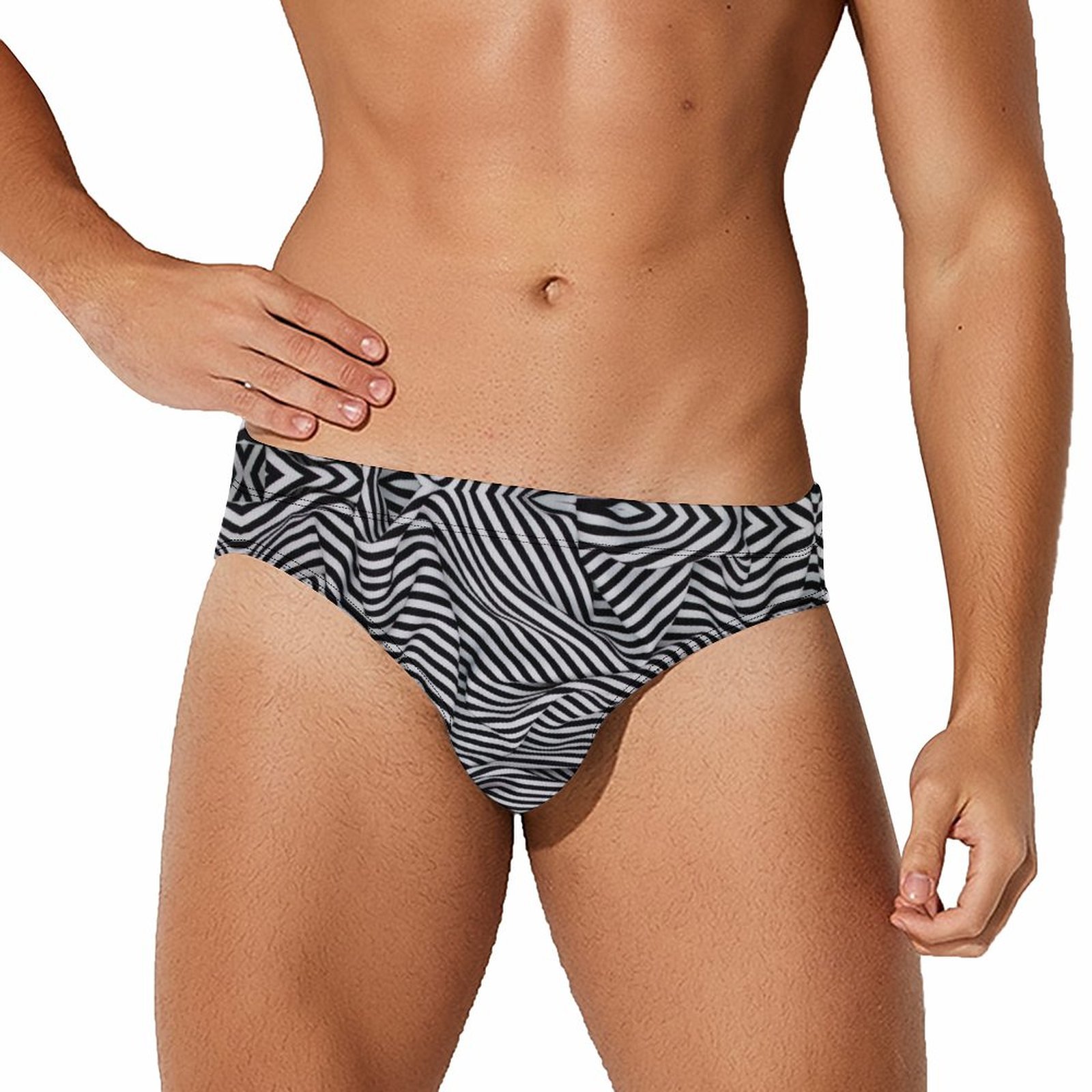 Mondxflaur 3D Stripes Swim Briefs Sexy Swimming Trunks Quick Dry Soft Athletic