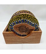 Set Of (6) Tribal Colorful Wooden Engraved Animal Coasters &quot;3.5 - $13.74 CAD