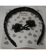 Anita Black Headband &amp; 2 Snap Clips Sparkle Beads Girls Womens 3/4 inch ... - £5.87 GBP