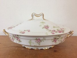 Vtg Haviland Limoges Rose Floral Porcelain Covered Oval Vegetable Servin... - £118.02 GBP