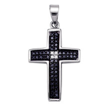 Sterling Silver Womens Black Color Enhanced Diamond Christian Cross Pendant - £47.96 GBP