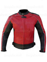 New Men&#39;s Red Motorcycle Racing Biker Cowhide Leather Jacket Safety Pads-486 - £143.87 GBP