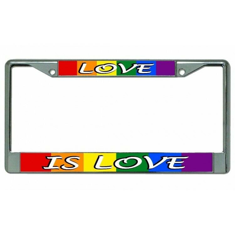 love is love pride lgbtq flag colors chrome license plate frame usa made - $27.07