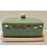 Butter Dish With Lid Glass Green Gold Pink - $185.32 MXN