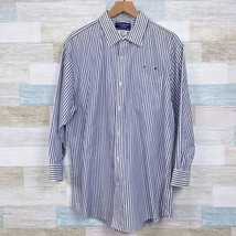 American Airlines Lands End Employee Shirt Blue White Striped Uniform Me... - £31.61 GBP