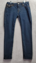 True Religion Jeans Women Size 33 Dark Blue Denim Cotton Flat Front Straight Leg - £25.46 GBP