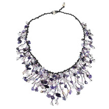 Luxurious Colorful Waterfall Purple Amethyst and Pearls Bib Necklace - £17.53 GBP