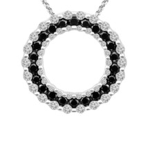 1 CTW Black &amp; White Diamond Round Circle Pendant In 14K White Gold Plated Silver - £58.81 GBP