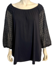 Talbots Plus Women&#39;s Knit Top 3/4 Lace Sleeves Black 3X - £22.44 GBP