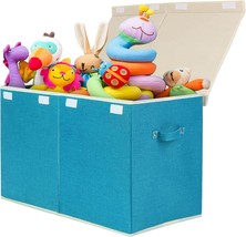 Large Toy Box Chest Storage With Flip-Top Lid, Collapsible Kids Storage, Linen - £28.76 GBP