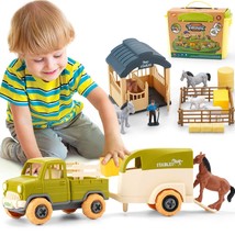 Farm Toys Play Vehicles Playset, Diy Take-Apart Truck, Trailer, Farm Ani... - $37.99