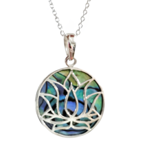 Lotus Flower Pendant Abalone Paua Shell 925 Sterling Silver 18&quot; Necklace &amp; Boxed - £29.19 GBP
