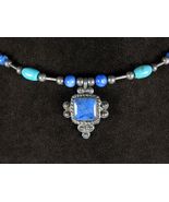 LAPIS LAZULI & Turquoise Beads STERLING SILVER NECKLACE Choker Ring 925 BTO Sign - $544.63 MXN