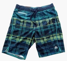 ZEROXPOSUR MEN&#39;S SWIM SHORTS HOOK N LOOP PULLSTRING ZIP POCKET TEAL NEW - £14.56 GBP