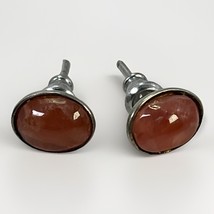 925 Sterling Silver Vintage Real Carnelian Gemstone Round Earrings - $20.34