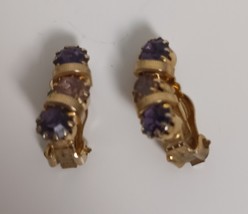 Vintage Purple Pink Crystal Clip-On Earrings. 75&quot; Unmarked - $146.48 MXN