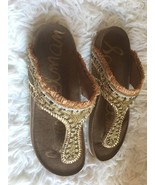 Sam Edelman  Olivie Natural Satin Gold T-Strap Slide Thong Sandals sz 8 - £23.57 GBP