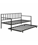 Twin size Black Metal Daybed with Roll-out Trundle Bed Frame - $850.07 CAD