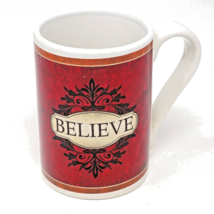 Holiday Market Believe Coffee Mugs Red White Tea Cup Hot Chocolate Mug - £6.76 GBP