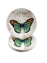 Pier 1 Ironstone Butterfly Postage Stamp Salad Lunch Plates 9 inch Set of 4 - $29.60