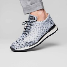 Hand painted genuine ostrich quill Sneaker Shoes Scanno Newspaper gray image 7