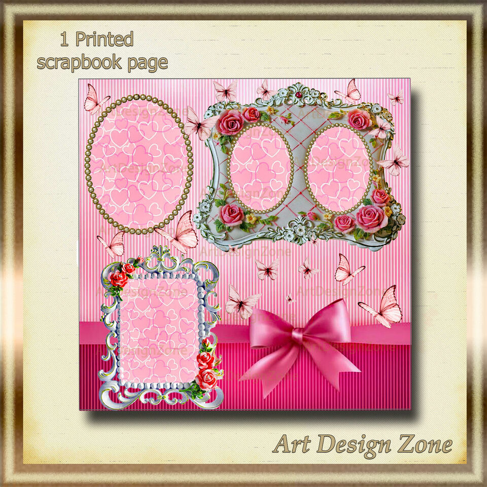 Butterflies set in Bright Pinks - A Victorian Style Scrapbook Page - $12.00