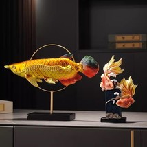 Carp Goldenfish Arowana Office Home Ornament Resin Handmade Crafts for Her - £50.26 GBP