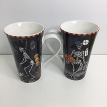 2 Latte Mugs 222 Fifth Bicycle Skeleton Large His Porcelain New - £21.56 GBP
