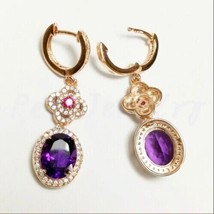 4.00CT Oval Cut Simulated Amethyst Drop &amp; Dangle Earrings 14K Rose Gold Plated - £102.40 GBP