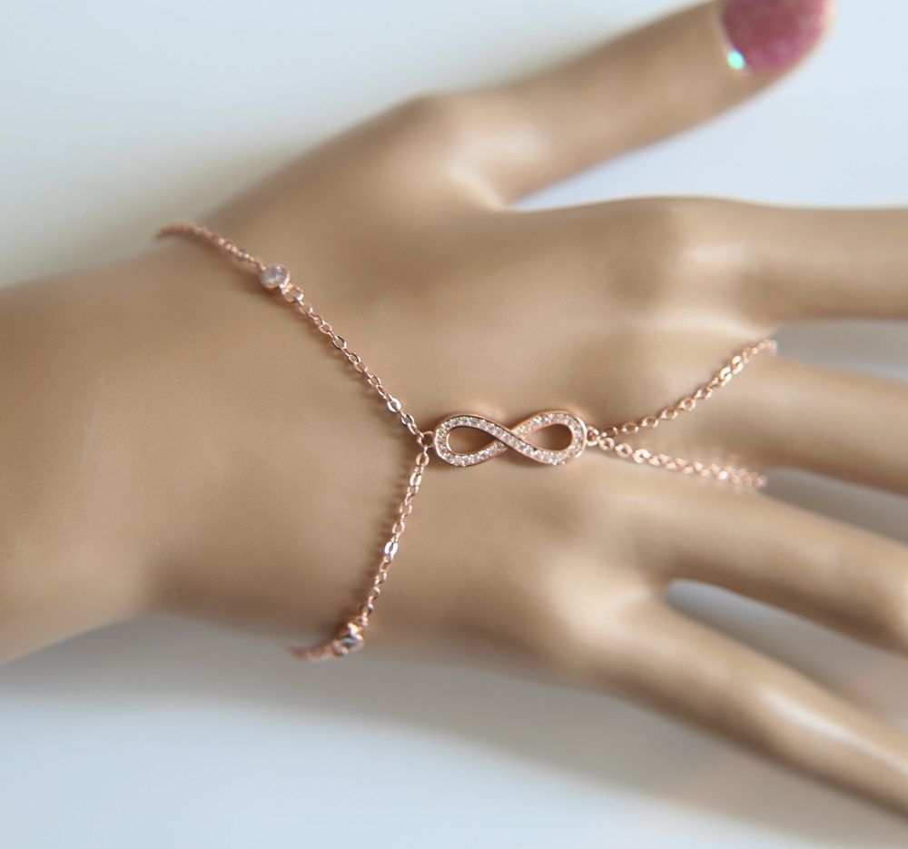 Hot Brand Woman 2017 new rose gold color link chain bezel cz infinity charm hand - $14.83