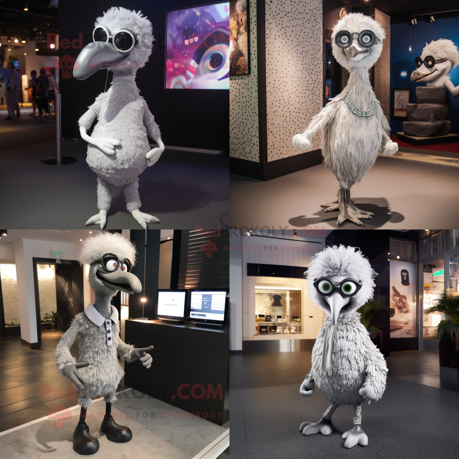 Silver Ostrich mascot costume character dressed with a Leggings and Eyeg... - $1,199.00