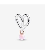 925 Silver and 14K Rose Gold-Plated Wrapped Heart Charm with Lab-Created... - £12.97 GBP