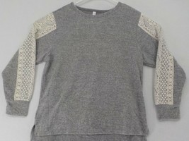Flora Nikrooz Womens Pajama Top Only Sz M Heather Gray Longsleeve Lace Embroider - £4.69 GBP