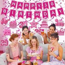 Happy Birthday Banner - Birthday Decorations for Women Girls Pink Hot Pi... - $14.07 CAD