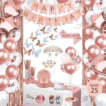 236 Pcs Birthday Decorations For Women, Rose Gold Party Decorations Kit For Girl - £48.74 GBP