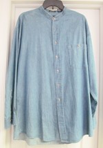 Vtg STANLEY BLACKER Blue Denim Shirt Single Needle BAND Neck Cotton 16.5... - £19.09 GBP