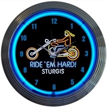 Motorcycle Ride Em Hard Sturgis Neon Clock 15&quot;x15&quot; - £64.47 GBP